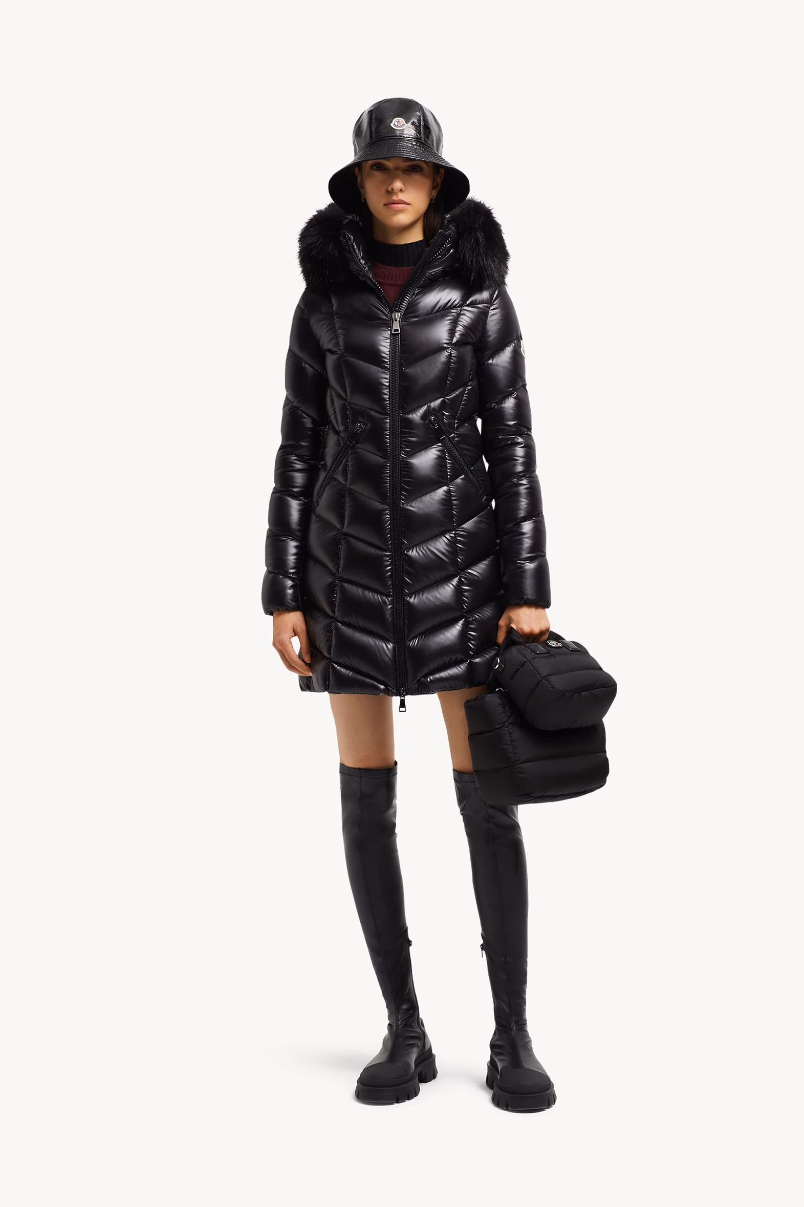 Fulmarus Faux Fur-Trimmed Hooded Long Down Jacket Women Black Moncler 0